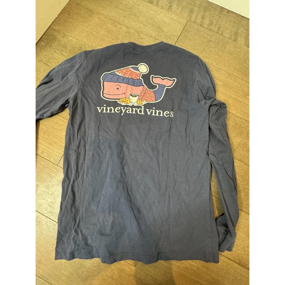 Vineyard‎ Vines Shirt Boys Large Blue Long Sleeve Pocket Whale Graphic
